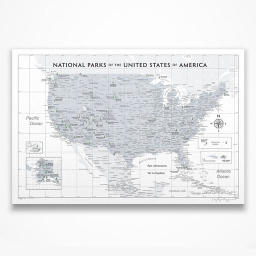 National Parks Map Poster - Light Gray Color Splash CM Poster