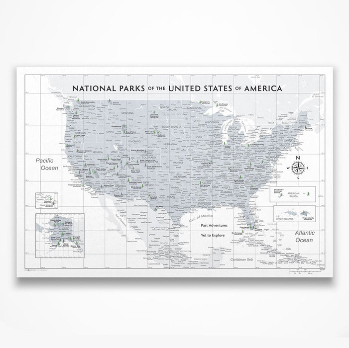 National Parks Map Poster - Light Gray Color Splash CM Poster
