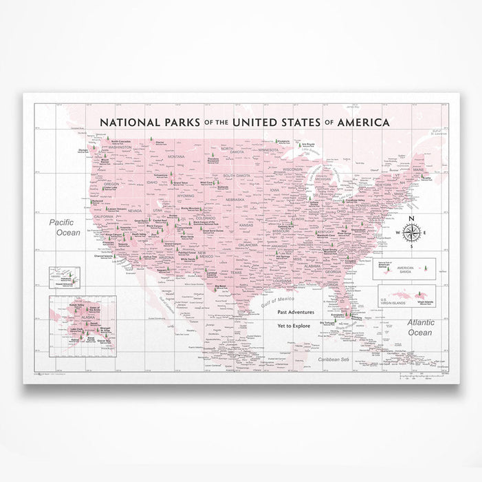 National Parks Map Poster - Pink Color Splash CM Poster