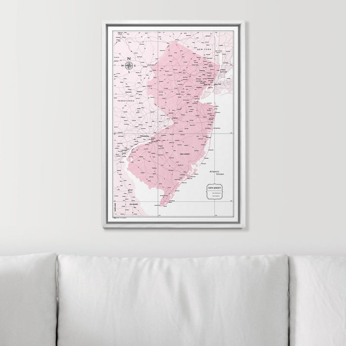 Push Pin New Jersey Map (Pin Board) - Pink Color Splash