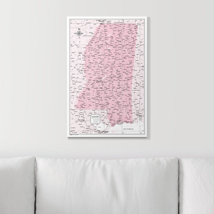 Push Pin Mississippi Map (Pin Board) - Pink Color Splash
