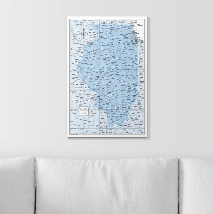 Push Pin Illinois Map (Pin Board) - Light Blue Color Splash
