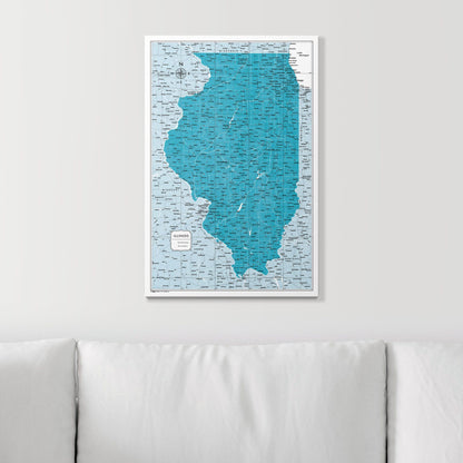 Push Pin Illinois Map (Pin Board) - Teal Color Splash CM Pin Board