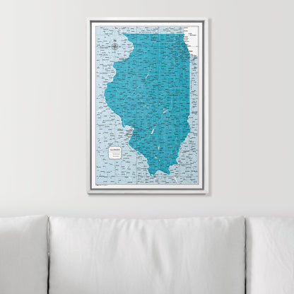 Push Pin Illinois Map (Pin Board) - Teal Color Splash CM Pin Board