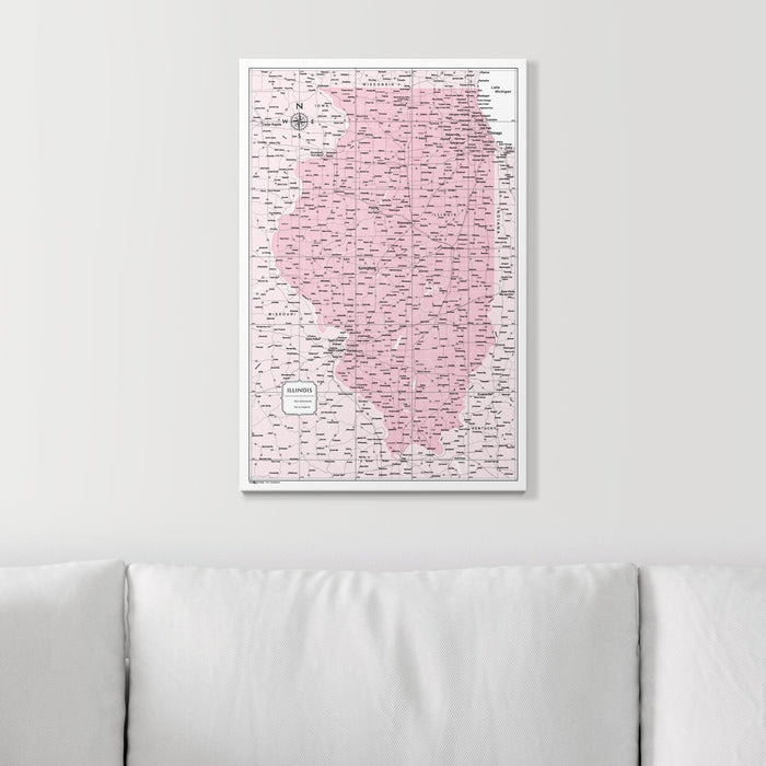 Push Pin Illinois Map (Pin Board) - Pink Color Splash