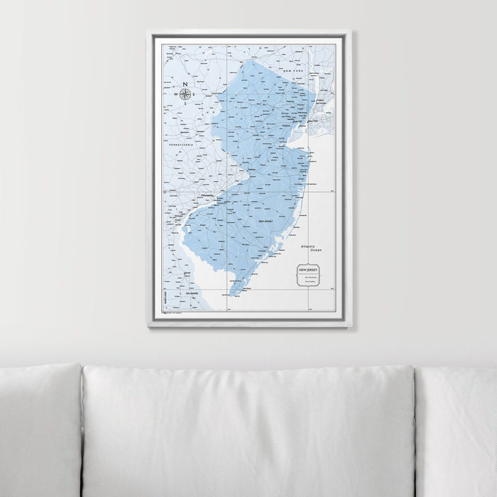Push Pin New Jersey Map (Pin Board) - Light Blue Color Splash