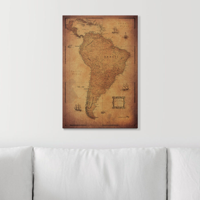 Push Pin South America Map (Pin Board) - Golden Aged CM Pin Board