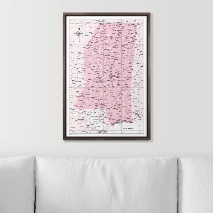 Push Pin Mississippi Map (Pin Board) - Pink Color Splash