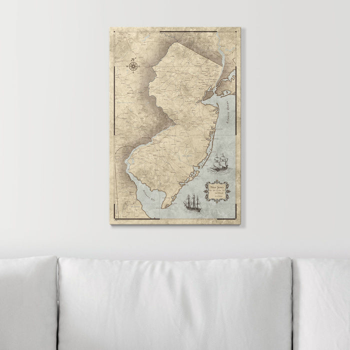 Push Pin New Jersey Map (Pin Board) - Rustic Vintage CM Pin Board