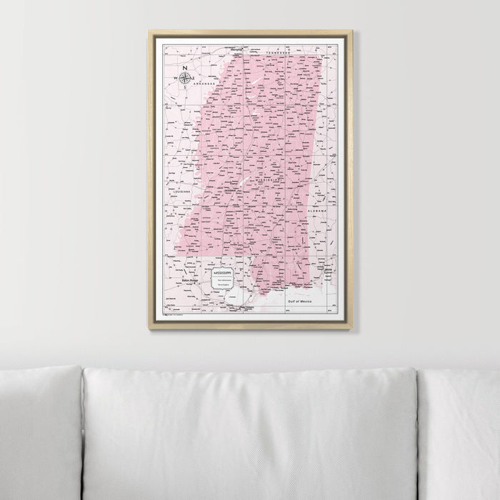 Push Pin Mississippi Map (Pin Board) - Pink Color Splash CM Pin Board