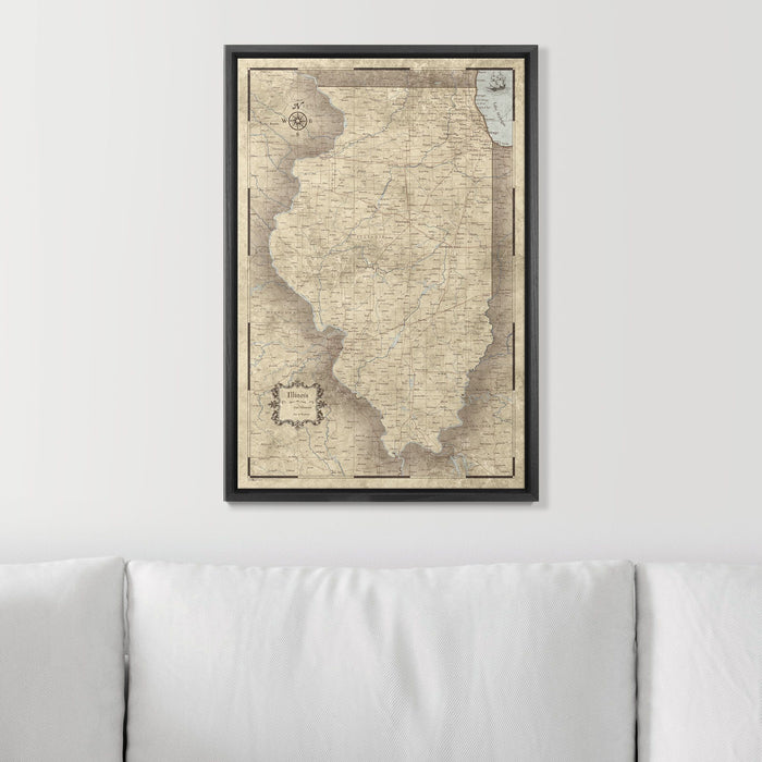 Push Pin Illinois Map (Pin Board) - Rustic Vintage