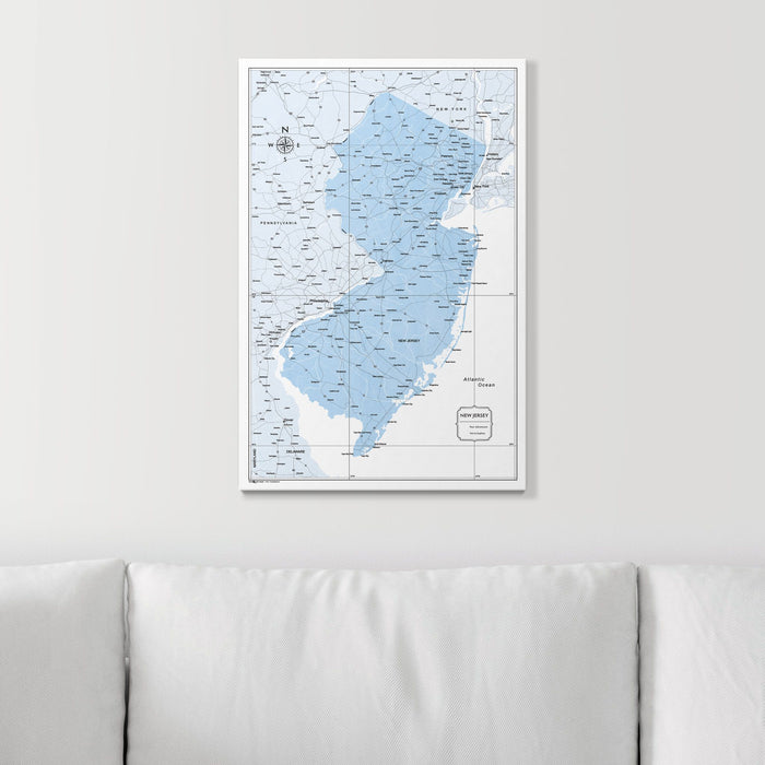Push Pin New Jersey Map (Pin Board) - Light Blue Color Splash