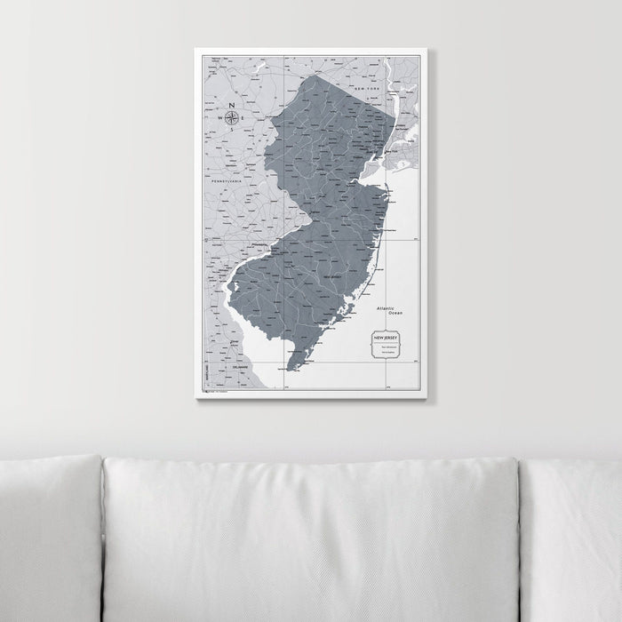 Push Pin New Jersey Map (Pin Board) - Dark Gray Color Splash