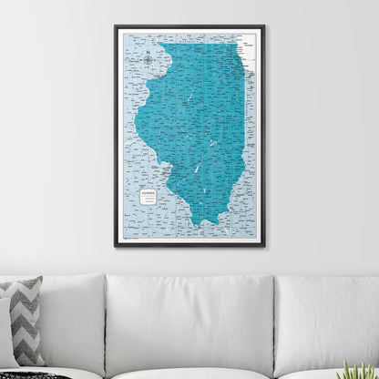 Push Pin Illinois Map (Pin Board) - Teal Color Splash CM Pin Board