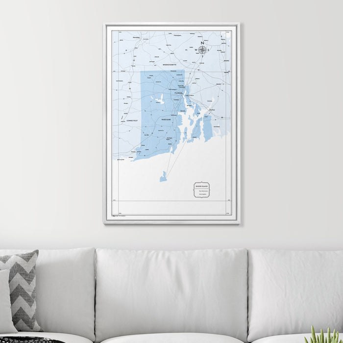 Push Pin Rhode Island Map (Pin Board) - Light Blue Color Splash