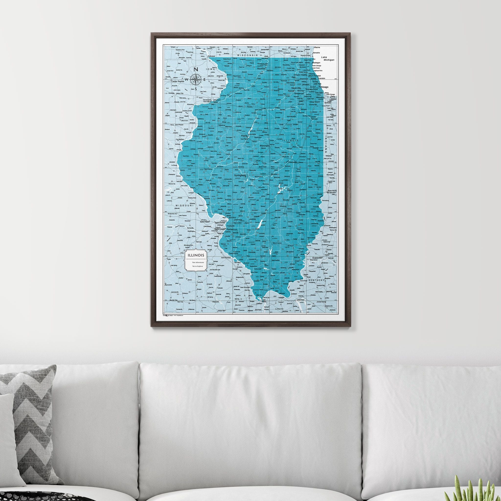Push Pin Illinois Map (Pin Board) - Teal Color Splash CM Pin Board