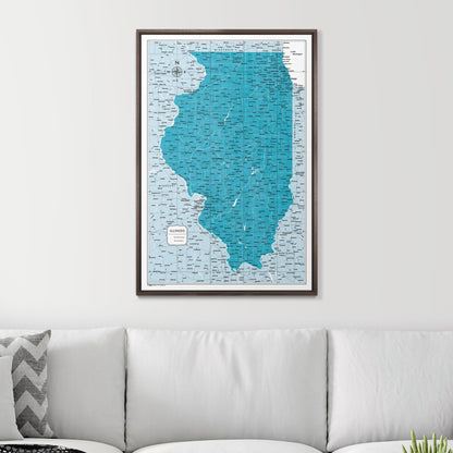 Push Pin Illinois Map (Pin Board) - Teal Color Splash CM Pin Board