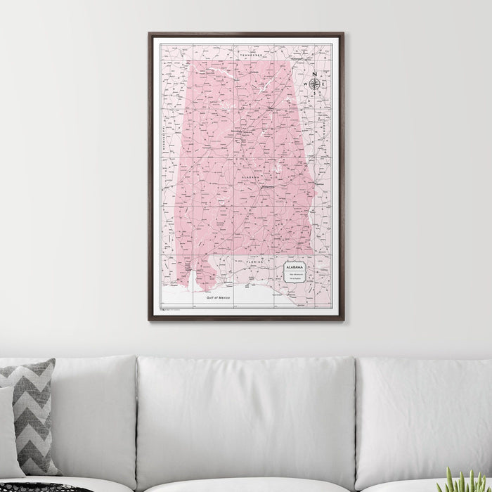 Push Pin Alabama Map (Pin Board) - Pink Color Splash