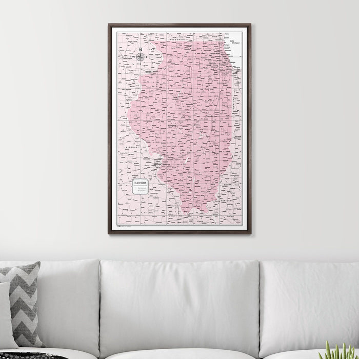 Push Pin Illinois Map (Pin Board) - Pink Color Splash