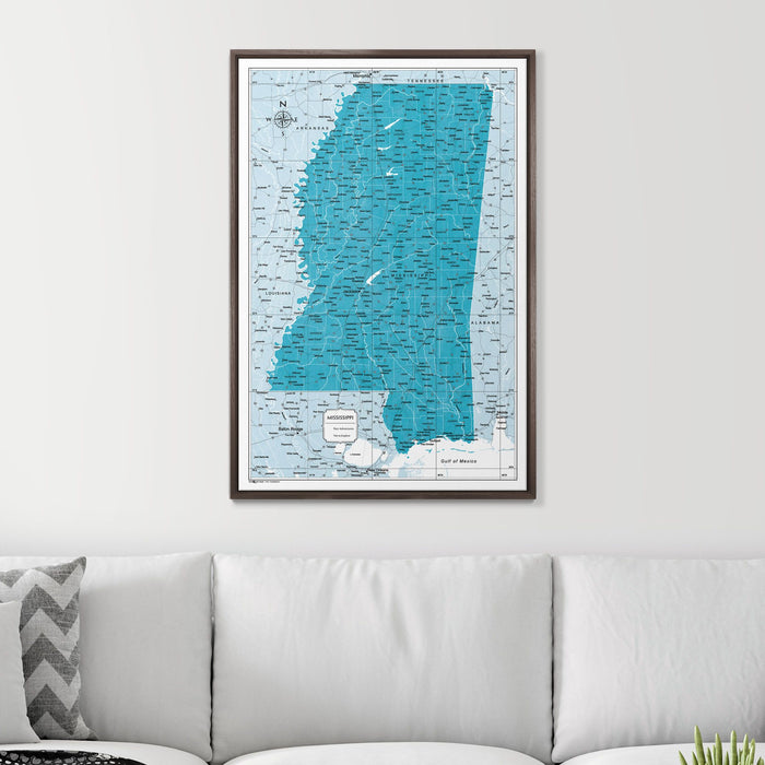 Push Pin Mississippi Map (Pin Board) - Teal Color Splash