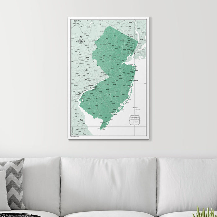 Push Pin New Jersey Map (Pin Board) - Green Color Splash