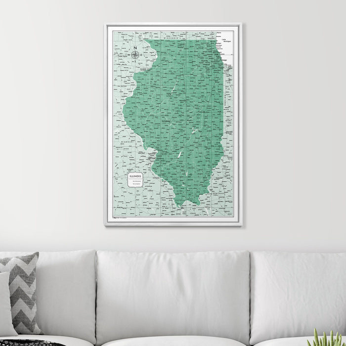 Push Pin Illinois Map (Pin Board) - Green Color Splash