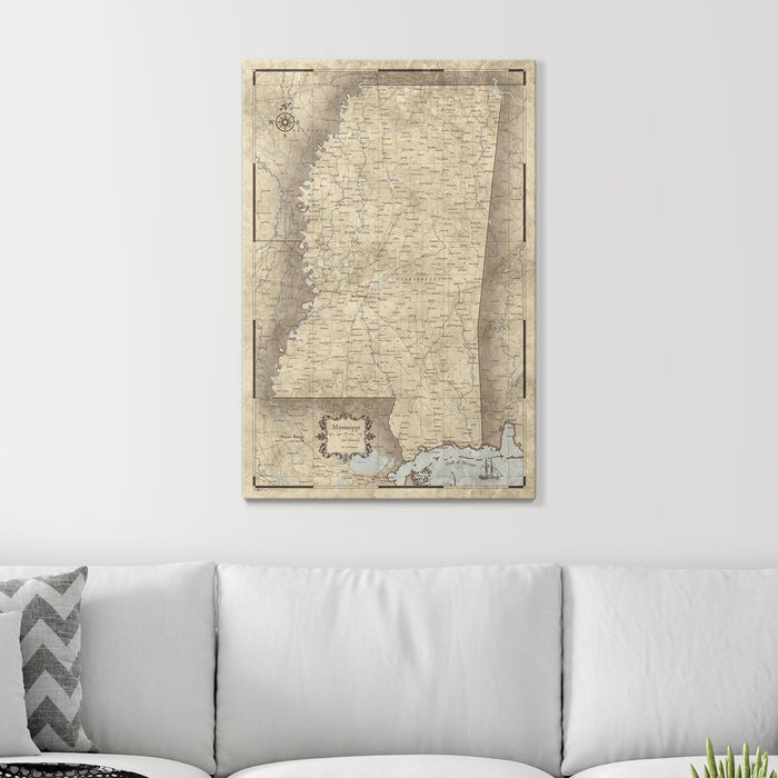 Push Pin Mississippi Map (Pin Board) - Rustic Vintage CM Pin Board