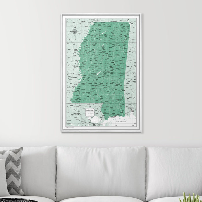 Push Pin Mississippi Map (Pin Board) - Green Color Splash
