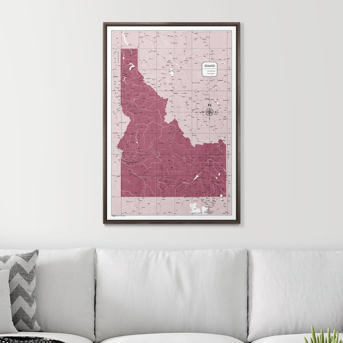 Push Pin Idaho Map (Pin Board) - Burgundy Color Splash