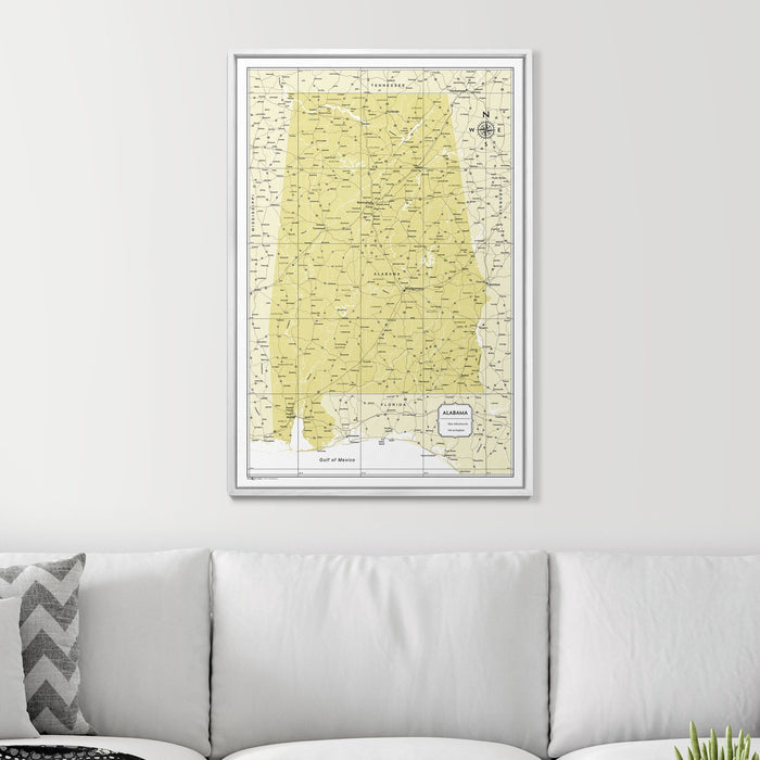 Push Pin Alabama Map (Pin Board) - Yellow Color Splash