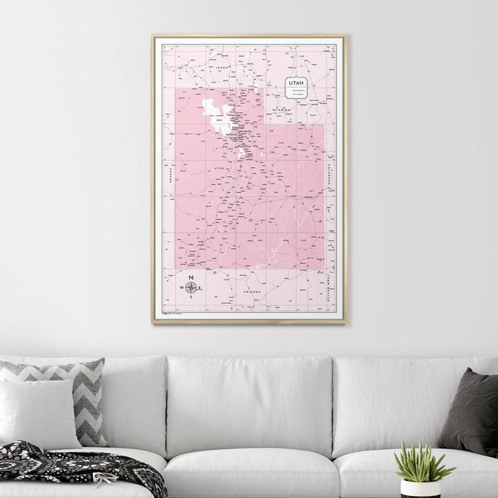 Push Pin Utah Map (Pin Board) - Pink Color Splash CM Pin Board