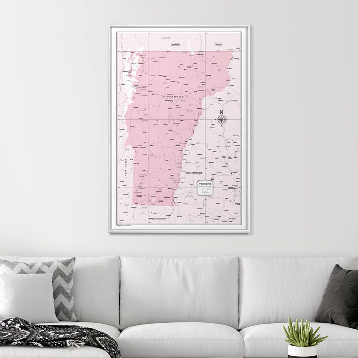 Push Pin Vermont Map (Pin Board) - Pink Color Splash