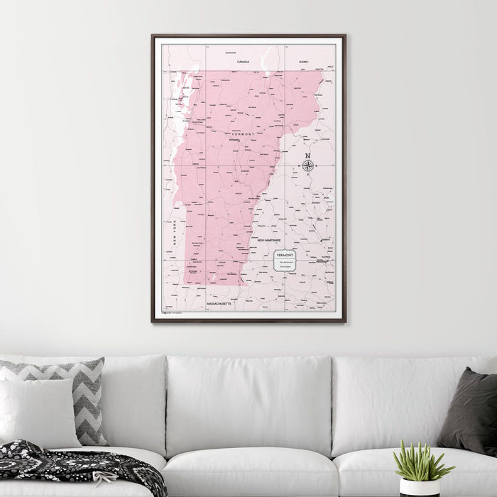 Push Pin Vermont Map (Pin Board) - Pink Color Splash