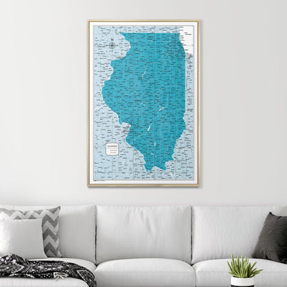 Push Pin Illinois Map (Pin Board) - Teal Color Splash CM Pin Board