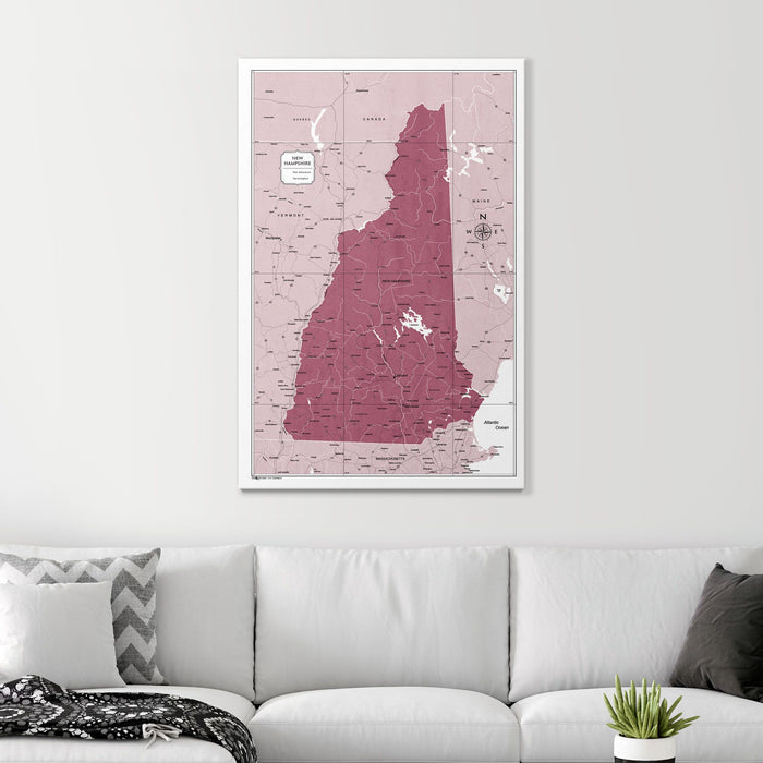 Push Pin New Hampshire Map (Pin Board) - Burgundy Color Splash