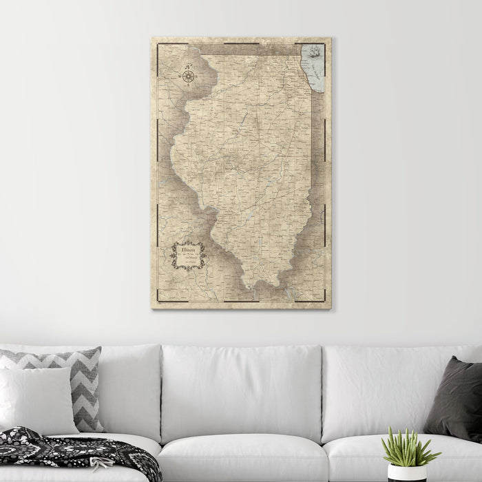 Push Pin Illinois Map (Pin Board) - Rustic Vintage