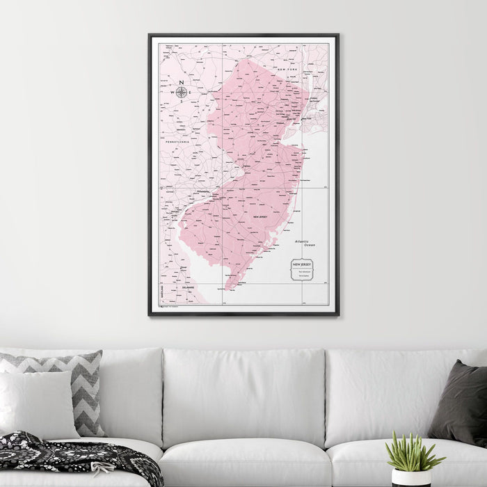 Push Pin New Jersey Map (Pin Board) - Pink Color Splash CM Pin Board