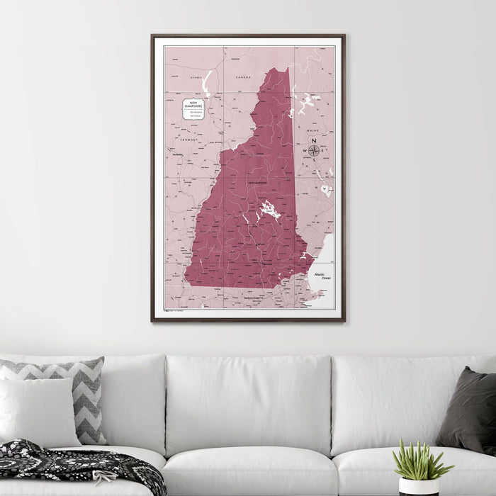 Push Pin New Hampshire Map (Pin Board) - Burgundy Color Splash