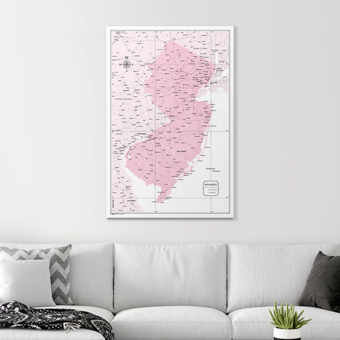 Push Pin New Jersey Map (Pin Board) - Pink Color Splash