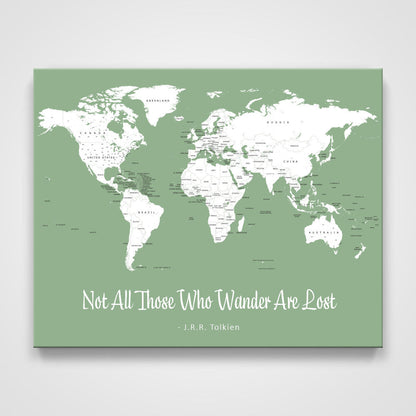 Push Pin Mini World Map - Prism Color Series - Mountain Mist CM Mini Map