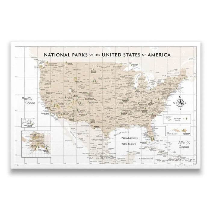 Push Pin National Parks Map (Pin Board) - Light Brown Color Splash CM Pin Board