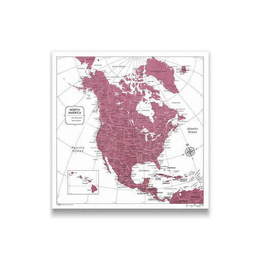 Push Pin North America Map (Pin Board/Poster) - Burgundy Color Splash CM Pin Board