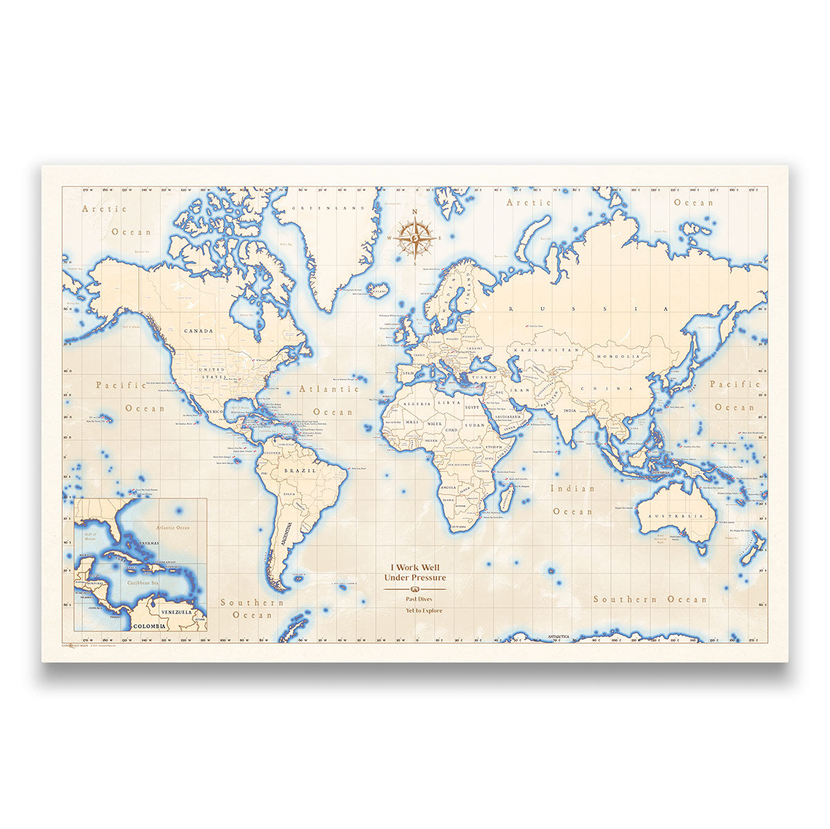 Push Pin Map Gifts for Scuba Divers
