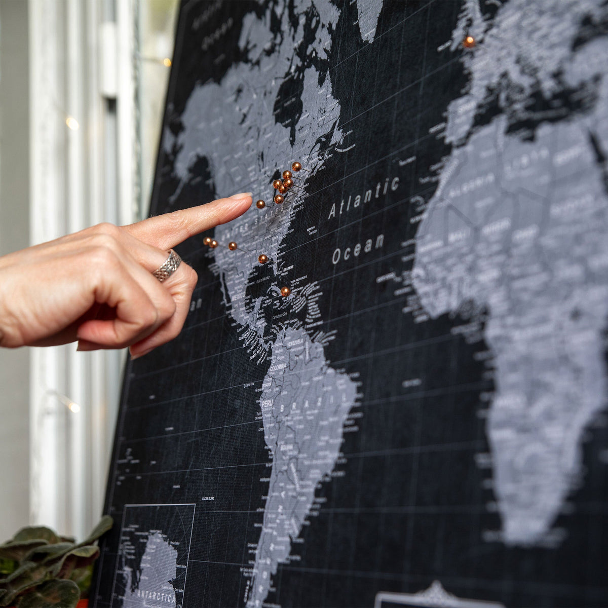 Pin Display Board Map Modern Slate - World Map Pin Board w/ Push Pins | Conquest Maps