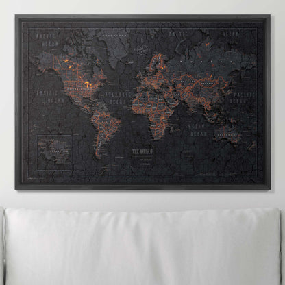 Push Pin World Map (Pin Board) - Obsidian Inferno (Copy) CM Pin Board