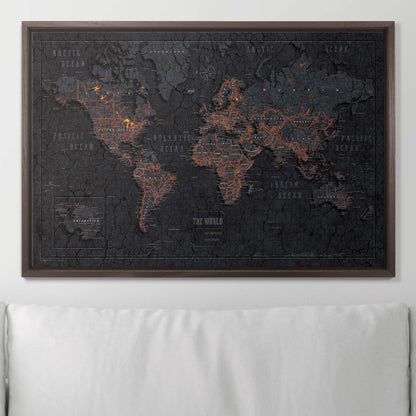 Push Pin World Map (Pin Board) - Obsidian Inferno (Copy) CM Pin Board