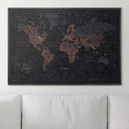 Push Pin World Map (Pin Board) - Obsidian Inferno (Copy) CM Pin Board