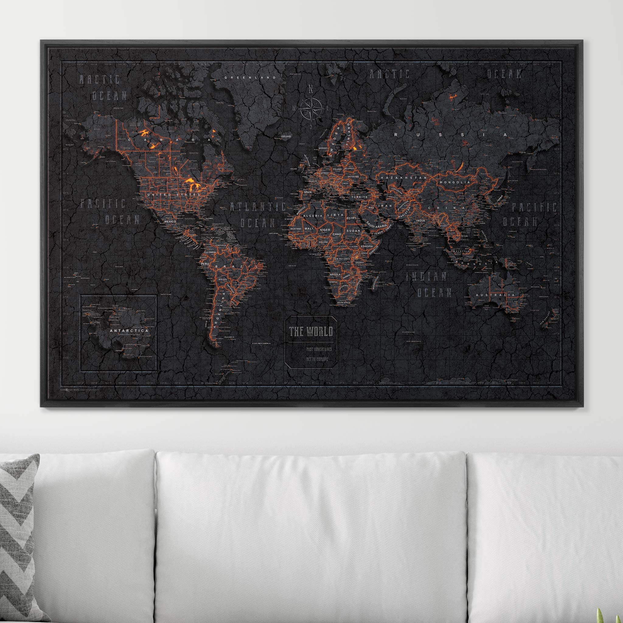 Push Pin World Map (Pin Board) - Obsidian Inferno (Copy) CM Pin Board