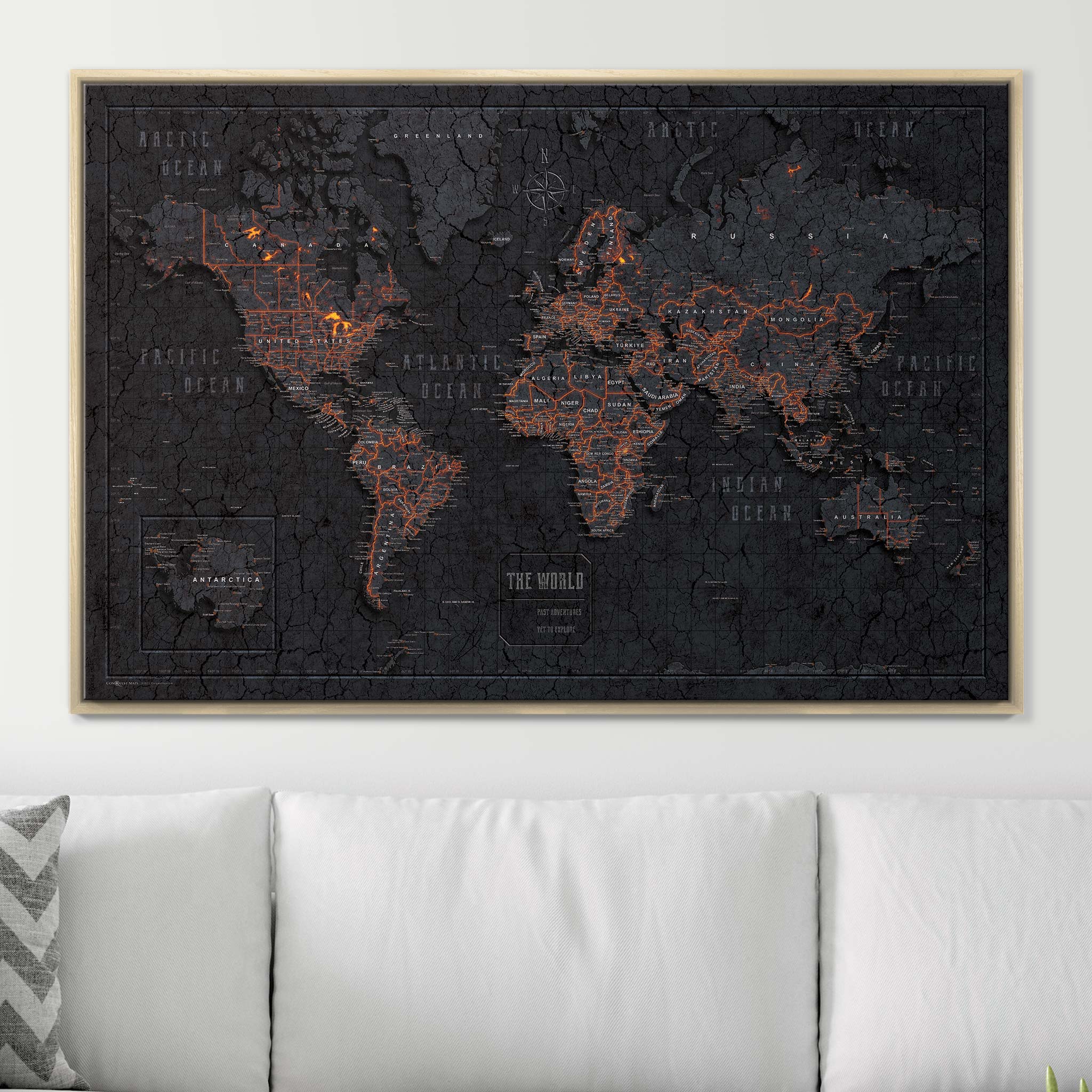 Push Pin World Map (Pin Board) - Obsidian Inferno (Copy) CM Pin Board