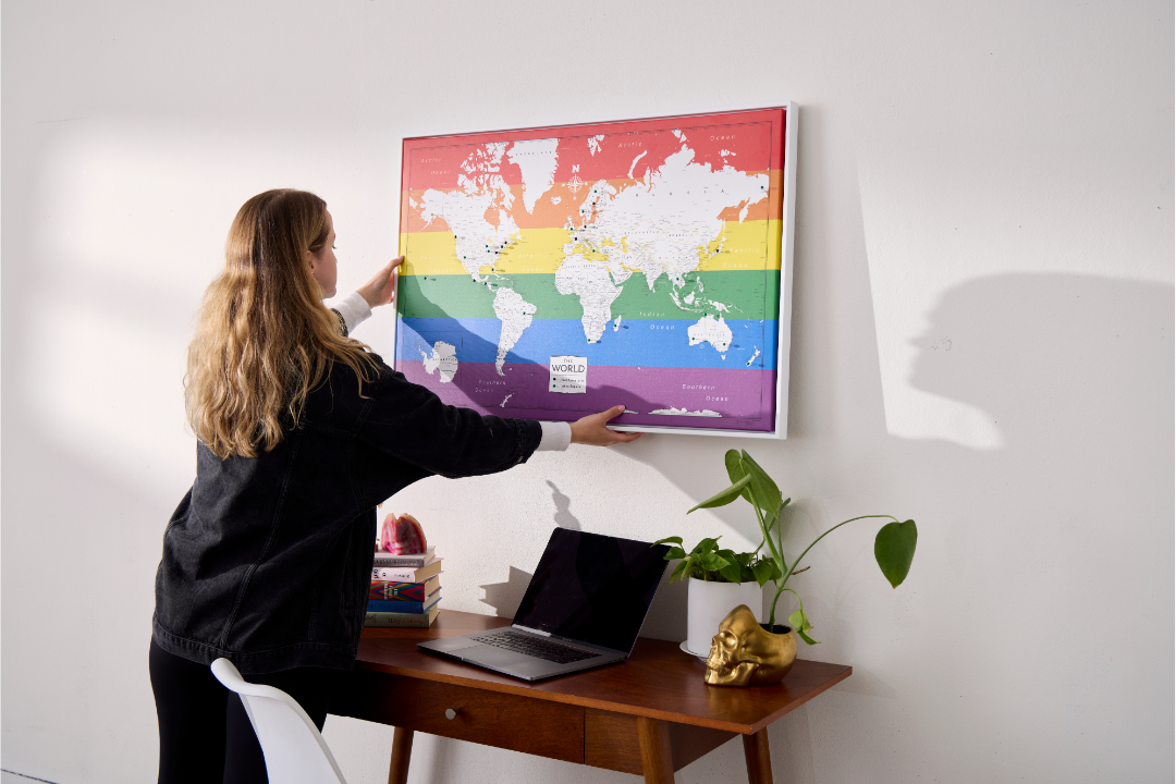 Push Pin World Map (Pin Board) - Rainbow Pride